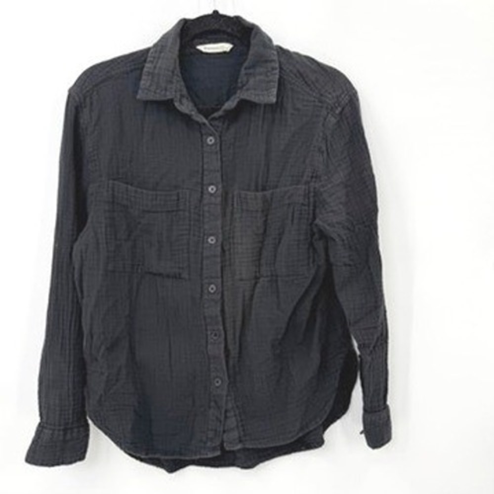 Backcountry Cotton Gauze Button Down Shirt Womens S Black Gorpcore Hiking Cotton